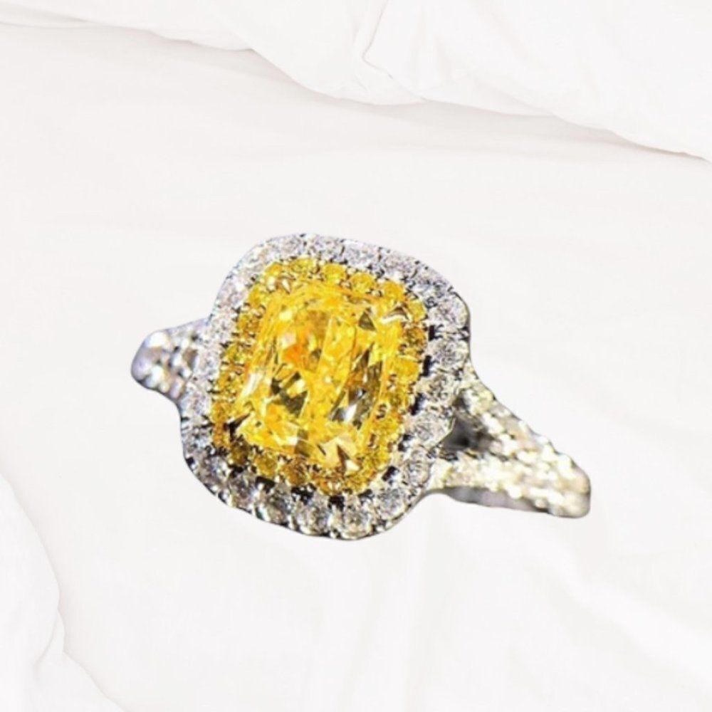 Stamped 925 Sterling Silver CZ 1CT Yellow Citrine w/ Pave Style Crystals